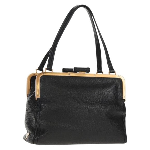 PRADA Gamaguchi Hand Bag Leather Black Gold Auth yk19666V - Picture 1 of 16